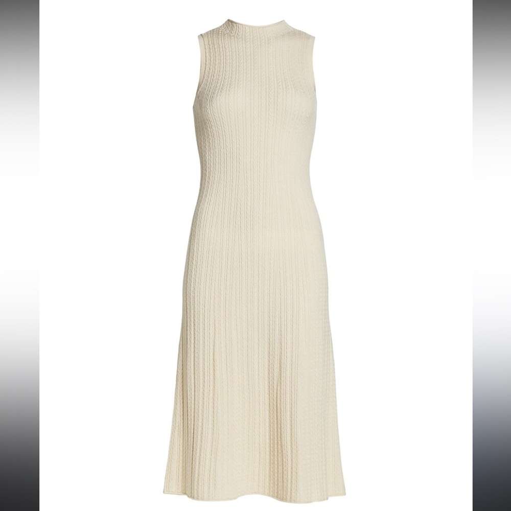 Theory Cable Knit Sleeveless MIDI dress in Ecru